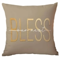 Beige marble pillow case with golden BLESS our nest print for modern living room decor - Bless Our Nest Text (CDR349-3) / 45*45cm Single-sided Without Core