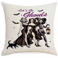 Halloween-Kissenbezug aus Leinen mit Hexen-Motiv und Let's Go Ghouls Aufdruck - Vintage Drei Schwestern Stil (DYM335-9) / 45x45cm (Einseitiger Druck - Ohne Kissenfüllung)