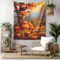 Detail of autumn harvest tapestry featuring pumpkins and sunflowers for room decoration - 70x100cm Brushed Fabric / Style 14