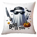 Funda de cojín de Halloween con fantasma moderno y texto decorativo Boo To You - Estilo de Gorra de Béisbol de Fantasma Genial (CDR334-2)