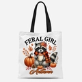 Sac fourre-tout en toile blanche avec illustrations d'automne, raton laveur et citrouille - Raton Laveur Tenant une Tasse(FBDT21-22) / 33*39cm