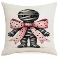 Funda de cojín cuadrada de lino con diseño de momia linda y lazo rosa de lunares decorativo - Estilo Momia (DYM336-1) / 45x45cm