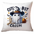 Funda de cojín de Halloween en lino con fantasma lindo en sombrero de bruja y calabaza - Estilo de Sombrero de Mago Lindo (CDR334-3)