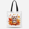 Détail d'un sac cabas en toile robuste avec un imprimé mignon de chat et de citrouille - Chaton à Rayures Grises et Citrouille(FBDT21-20) / 33*39cm