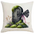 Halloween pumpkin cat spotted pillow cover featuring a gothic tombstone on beige linen - Tombstone Style (DYM336-6) / 45x45cm