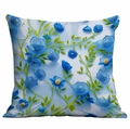 Square cushion cover with 3D light blue floral and green leaf print on white background - 45x45cm / 3D Embossed Light Blue Floral (DLD7-3)