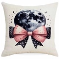 Halloween pumpkin cat spotted pillow case with moon and polka dot bow decoration - Moon Bow Style (DYM336-9) / 45x45cm