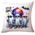 Linen Halloween pillow cover featuring cartoon ghosts with disco balls and sunglasses - Disco Ghost Party Style (CDR334-8)