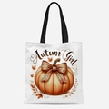 Sac fourre-tout en toile blanche avec imprimé citrouille et feuilles d'érable d'automne - Illustration de Grosse Citrouille et Feuille d'Érable(FBDT21-25) / 33*39cm