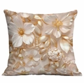3D embossed floral pillow cover with elegant champagne gold and ivory white flowers - 45x45cm / Champagne Gold and White 3D Flower (DLD7-9)