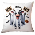 Linen Halloween pillow cover featuring a cute ghost cow with Moo Boo festive design - Pun Ghost Style (CDR334-9)
