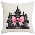 Gothic castle pattern pillow case with pink polka dot bow decoration for Halloween - Castle Style (DYM336-12) / 45x45cm
