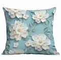 Light blue 3D floral print cushion cover with white paper-cut style flower pattern - 45x45cm / Light Blue Paper Carving White Flower (DLD7-10)