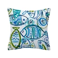 Moderner weißer Kissenbezug mit Aquarellfischmuster in Blau und Lindgrün für Sofas - 45*45cm Kurzplüsch Einseitig Ohne Kissenkern / Künstlerischer Fischschwarm Stil (CDR357-3)