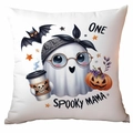 Square linen Halloween pillow cover featuring One Spooky Mama ghost and pumpkin print - Cool Spooky Mama Style (CDR334-12)