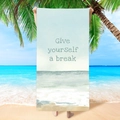Microfiber beach towel with ocean wave print and Give Yourself a Break text - Seaside Scenery Style (STMJ03-2)