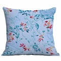Light blue square pillowcase featuring detailed 3D floral embroidery and butterfly motifs - 45x45cm / Blue Pink Flower Butterfly (DLD7-13)