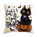 Dettaglio della federa di Halloween con gatto, zucca e illustrazione di pipistrello - Stile Gatto Nero Zucca Spooky (DYM355-3) / 45*45cm Lino Solo Fronte Senza Imbottitura