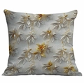 Square pillowcase with 3D gold and grey floral print on a white textured background - 45x45cm / Gold and White Realistic Leaves (DLD7-14)