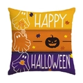 Federa per cuscino Halloween con fantasma e zucca in design tricolore giallo arancio viola - Stile Zucca Fantasma Patchwork Tricolore (DYM355-1) / 45*45cm Lino Solo Fronte Senza Imbottitura