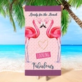 Pink microfiber beach towel featuring flamingo prints and tropical summer design - Pink Flamingo Design (STMJ03-4)