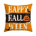 Detail van Halloween kussensloop met pompoen, vleermuizen en linnen textuur - Happy Halloween (DYM350-3) / 45*45cm Enkelzijdig linnen