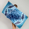 Microfiber beach towel with sea turtle and mandala pattern in indigo blue tones - Bohemian Mandala Turtle (STMJ01-4)
