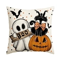 Detail van Halloween linnen kussensloop met cartoon spook, zwarte kat en pompoen motieven - Gestippelde Pompoen Web (DYM350-4) / 45*45cm Enkelzijdig linnen