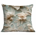 Square pillowcase in light grey-green with white 3D floral relief pattern - 45x45cm / Grey Green 3D White Flower (DLD7-18)