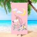 Pink microfiber beach towel with watercolor unicorn, crescent moon and floral print - Unicorn Illustration (STMJ03-7)