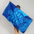 Microfiber beach towel with sea turtle print in vibrant deep blue and cyan tones - Dark Blue Artistic Turtle (STMJ01-5)
