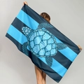 Microfiber beach towel with blue sea turtle design and horizontal stripes pattern - Horizontal Striped Shell Turtle (STMJ01-6)