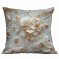 3D floral embossed throw pillow case with white flowers and gold beads on soft fabric - 45x45cm / Gold Ornament White Flower Elegant (DLD7-20)