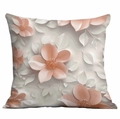 Square cushion cover with 3D embossed peach floral print and textured fabric - 45x45cm / Peach Pink 3D Floral Style (DLD7-21)
