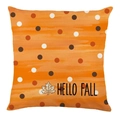 Orange autumn pillow cover with polka dots and Hello Fall text on a white background - Orange Polka Dots Hello Fall Style (DYM351-1) / 18x18 Inch