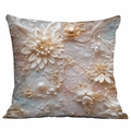Square cushion cover with 3D floral print, elegant white blossoms and pearl details - 45x45cm / Pearl Embellished White Flower (DLD7-24)