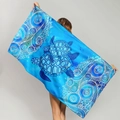 Microfiber beach towel with blue sea turtle design and white spiral water patterns - Lake Blue Double Turtle Spiral Pattern (STMJ01-9)