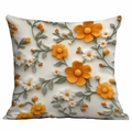 3D floral cushion cover with yellow embossed flowers on a cream fabric base - 45x45cm / Yellow and White Pastoral 3D Flower (DLD7-25)