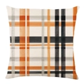 Close-up of modern plaid pattern linen pillowcase featuring orange and black stripes - Classic Orange Black Gray Plaid Style (DYM351-4) / 18x18 Inch