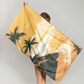 Microfiber beach towel with sunset palm tree and vintage van print for travel - Vintage Sunset Camper Van (STMJ02-4)