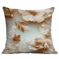 3D floral pillowcase with champagne embossed flowers and butterflies on white background - 45x45cm / Champagne Relief Butterfly (DLD7-27)