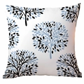 Minimalist square cushion cover featuring blue and black forest print on white fabric - 18x18 Inch / Blue & Black Abstract Tree (TDLD89-5)