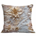 3D floral cushion cover with elegant pearls in cream, gold, and blue colors - 45x45cm / Cream Gold and Blue Floral (DLD7-28)