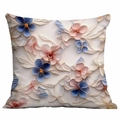 Square pillowcase with 3D pink and blue floral embroidery on ivory fabric base - 45x45cm / Cream and Navy Relief Flower (DLD7-29)