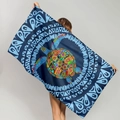 Microfiber beach towel featuring a colorful mandala turtle design on a deep blue background - Vibrant Mandala Colorful Turtle (STMJ01-13)