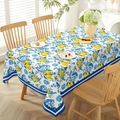 Elegant rectangle tablecloth featuring lemon and blue floral prints with striped edges - Zb692-1 / 40*60cm Brushed Fabric