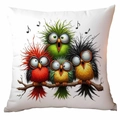 Detailed view of colorful cartoon bird prints and musical notes on white cushion cover - Birds With Music Notes (TDLD91-18)