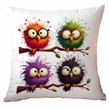 Detailed close-up of funny cartoon birds with glasses print on a white square cushion cover - Printed Funny Birds (TDLD91-14)
