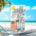 Microfiber quick-dry beach towel with vintage Americana sun and palm tree prints - American Vintage Beach (STMJ02-13)