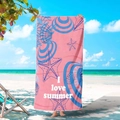 Microfiber beach towel with pink ocean print and 'I love summer' text on sunny beach - I Love Summer Ocean (STMJ02-17)